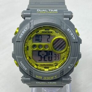 Armitron Digital Watch Men 46mm Gray Yellow Dual Time Day Date Chrono Alarm 9"
